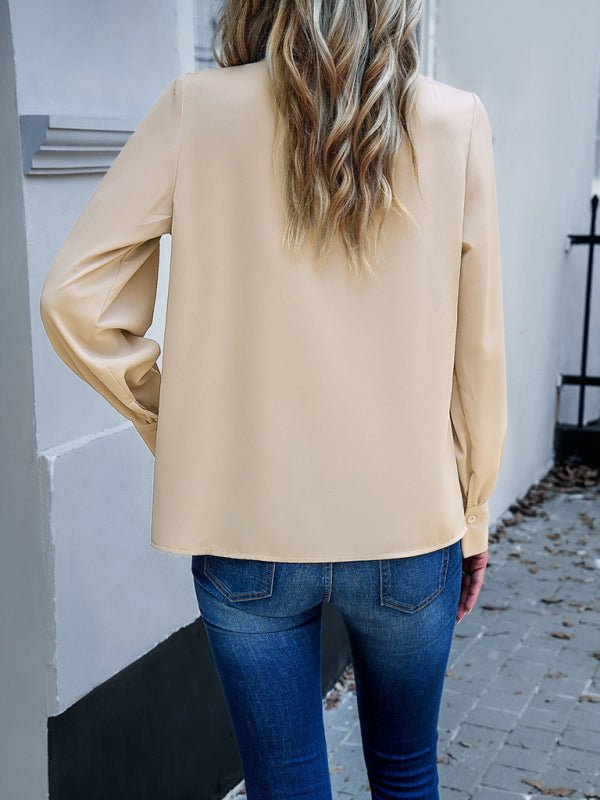 New style women's elegant lace collar long - sleeved solid color top - Top